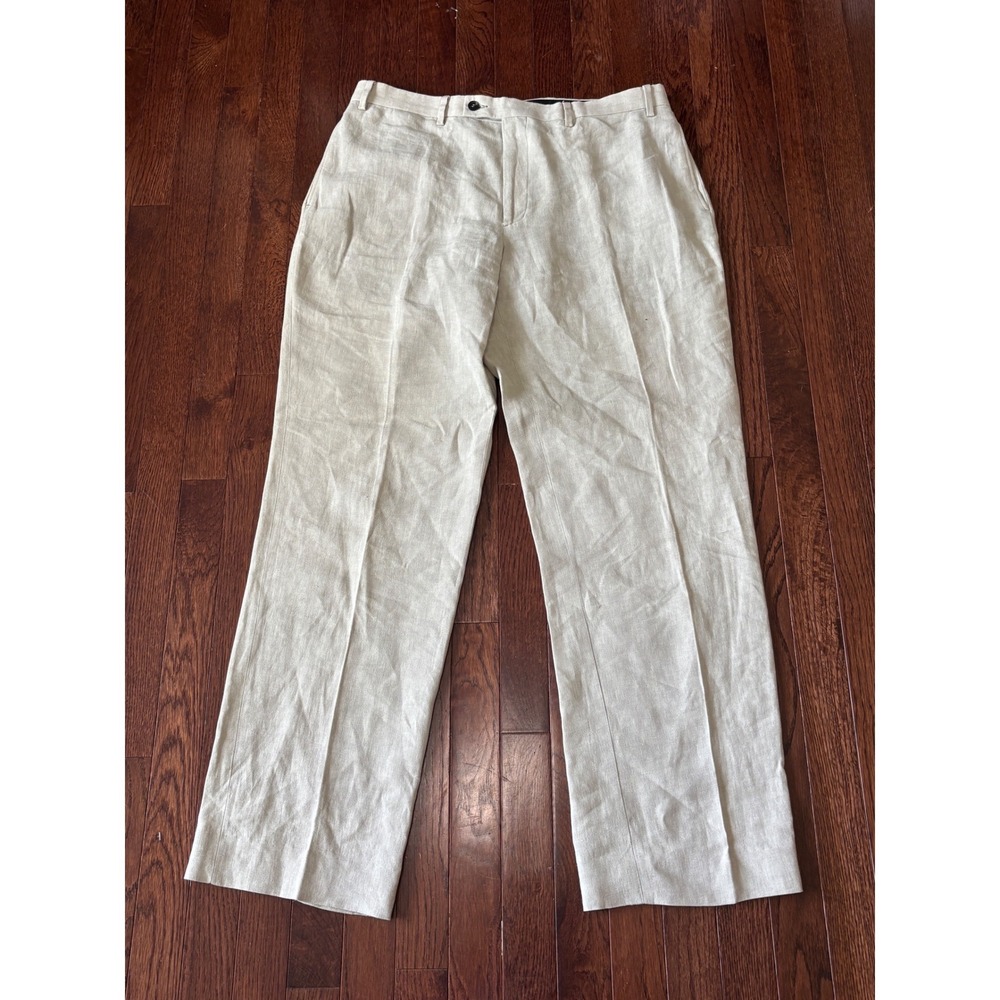 Billy Reid Mens 36 Linen Trousers Oatmeal Beige Straight Leg Made in Italy